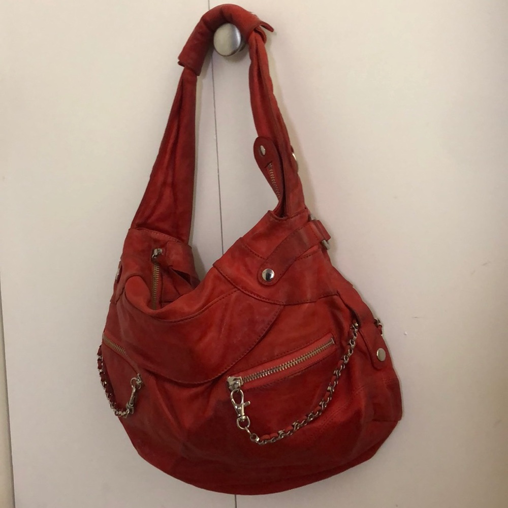 Andrew Marc red leather hobo bag